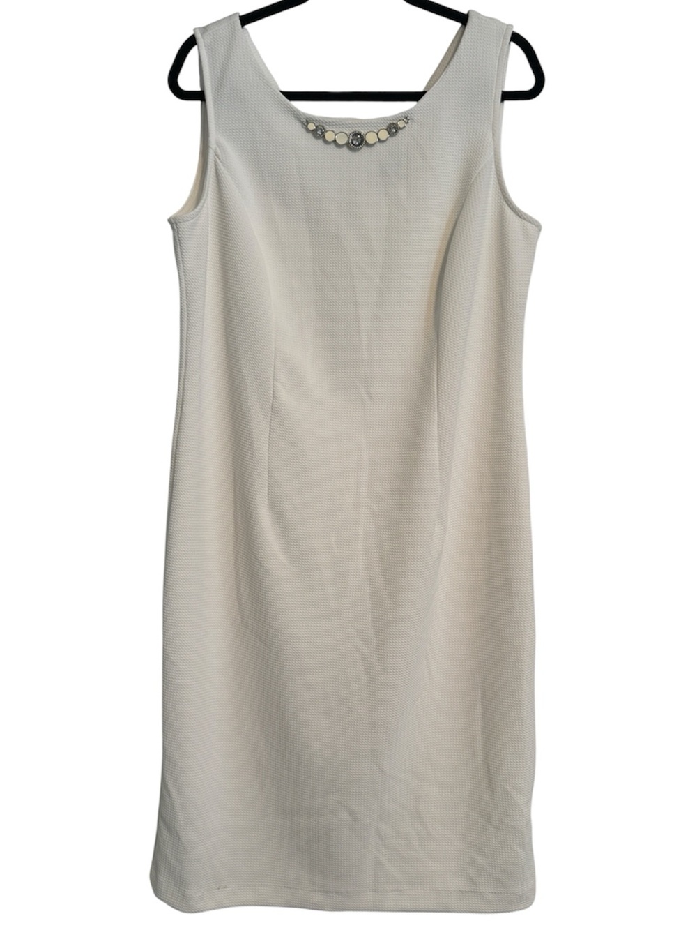 Maya Brooke White Textured Sleeveless Dress with Neckline Detail